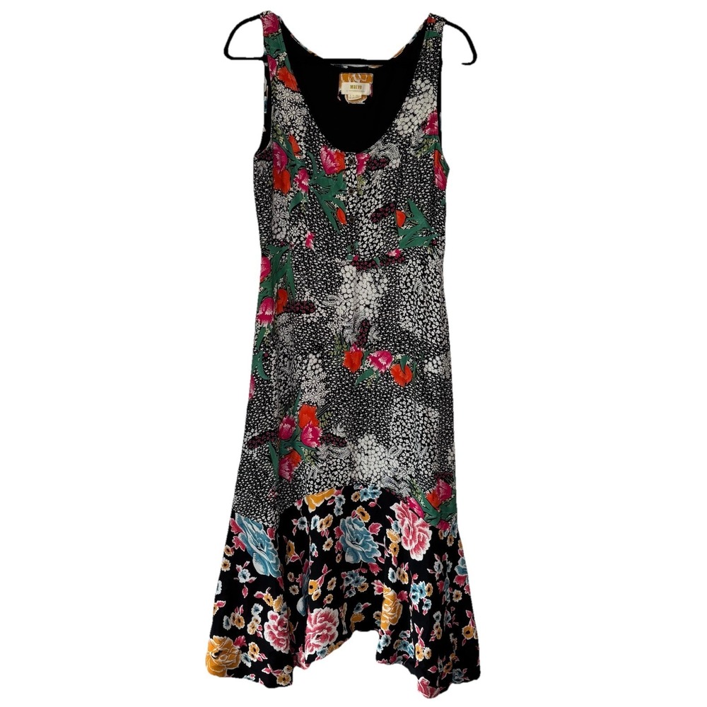 Anthropologie Maeve Violette Mixed Black Floral Midi Tank Dress 8 US/12 UK Boho - Picture 2 of 15